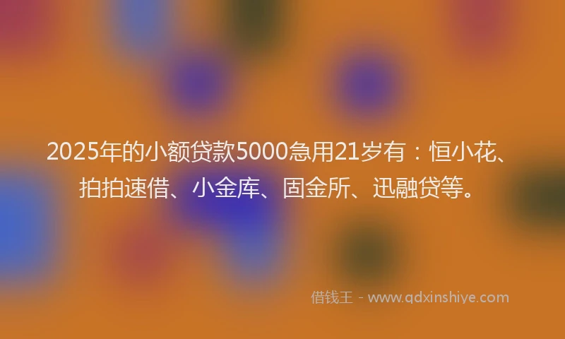 2025年的小额贷款5000急用21岁有：恒小花、拍拍速借、小金库、固金所、迅融贷等。