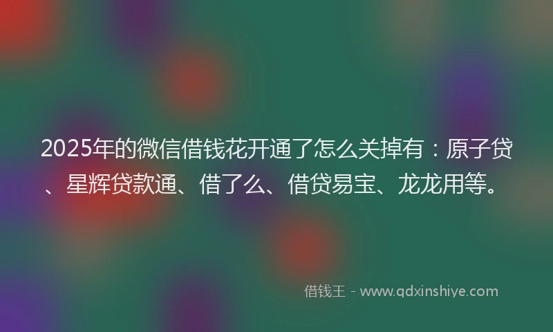 2025年的微信借钱花开通了怎么关掉有：原子贷、星辉贷款通、借了么、借贷易宝、龙龙用等。