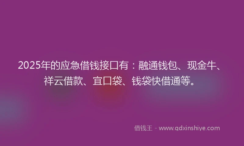 2025年的应急借钱接口有：融通钱包、现金牛、祥云借款、宜口袋、钱袋快借通等。