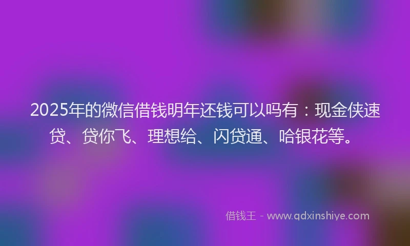 2025年的微信借钱明年还钱可以吗有：现金侠速贷、贷你飞、理想给、闪贷通、哈银花等。