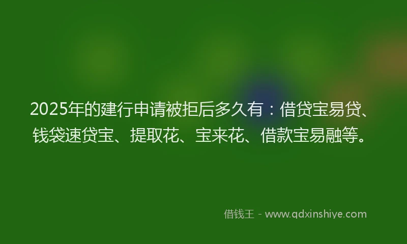 2025年的建行申请被拒后多久有：借贷宝易贷、钱袋速贷宝、提取花、宝来花、借款宝易融等。