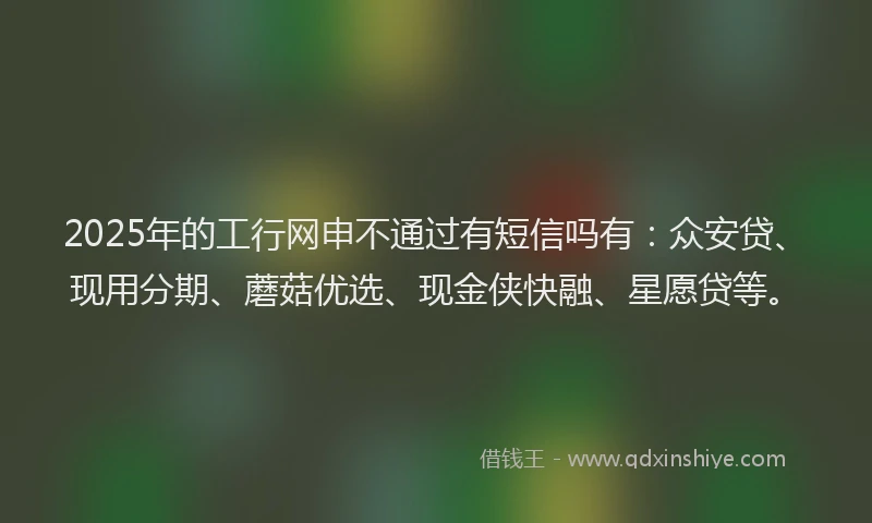 2025年的工行网申不通过有短信吗有：众安贷、现用分期、蘑菇优选、现金侠快融、星愿贷等。