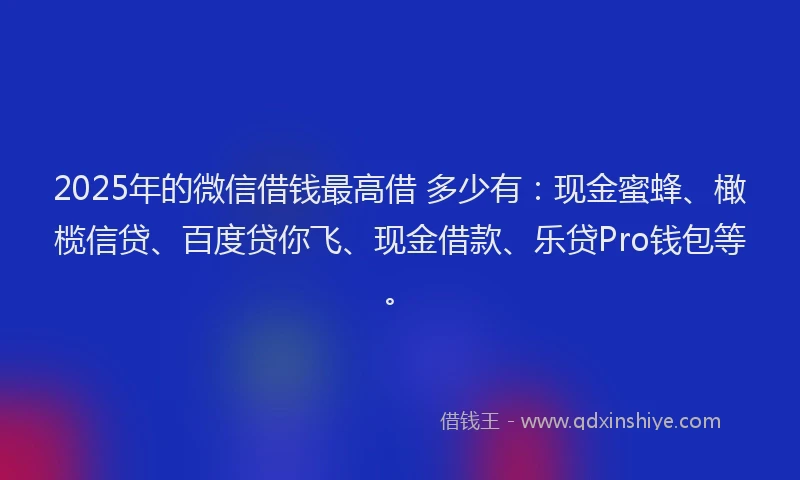 2025年的微信借钱最高借 多少有：现金蜜蜂、橄榄信贷、百度贷你飞、现金借款、乐贷Pro钱包等。