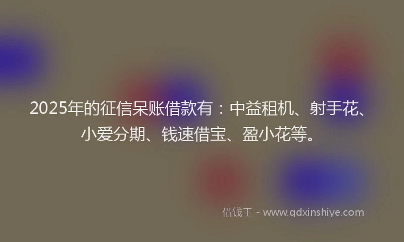 2025年的征信呆账借款有：中益租机、射手花、小爱分期、钱速借宝、盈小花等。