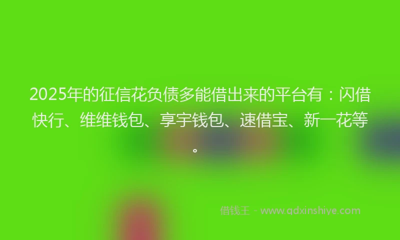 2025年的征信花负债多能借出来的平台有：闪借快行、维维钱包、享宇钱包、速借宝、新一花等。