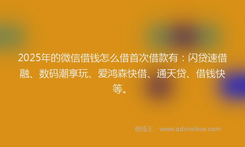 2025年的微信借钱怎么借首次借款有：闪贷速借融、数码潮享玩、爱鸿森快借、通天贷、借钱快等。