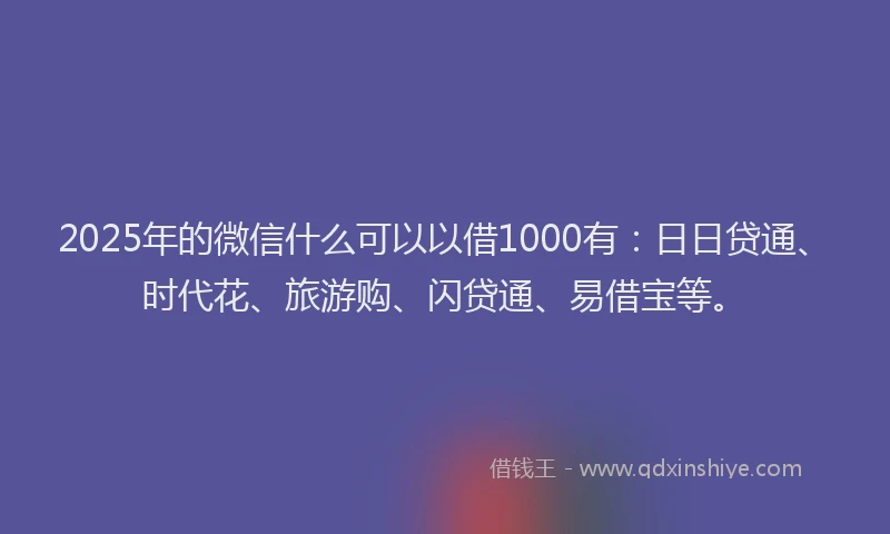 2025年的微信什么可以以借1000有：日日贷通、时代花、旅游购、闪贷通、易借宝等。
