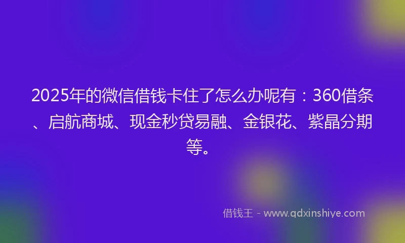 2025年的微信借钱卡住了怎么办呢有：360借条、启航商城、现金秒贷易融、金银花、紫晶分期等。