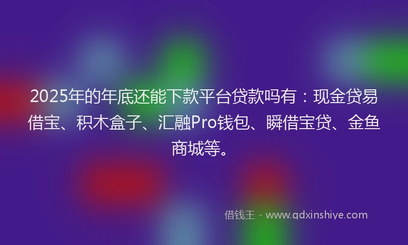 2025年的年底还能下款平台贷款吗有：现金贷易借宝、积木盒子、汇融Pro钱包、瞬借宝贷、金鱼商城等。