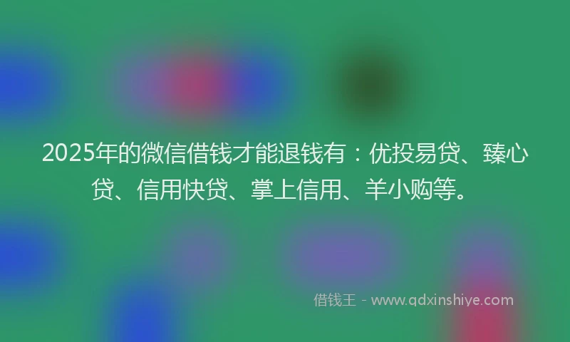 2025年的微信借钱才能退钱有：优投易贷、臻心贷、信用快贷、掌上信用、羊小购等。