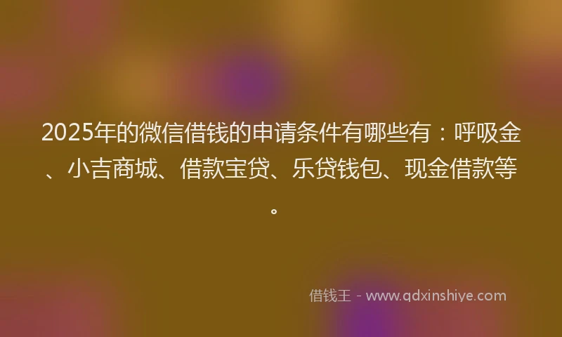 2025年的微信借钱的申请条件有哪些有：呼吸金、小吉商城、借款宝贷、乐贷钱包、现金借款等。