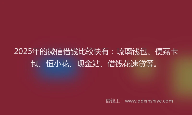 2025年的微信借钱比较快有：琉璃钱包、便荔卡包、恒小花、现金站、借钱花速贷等。