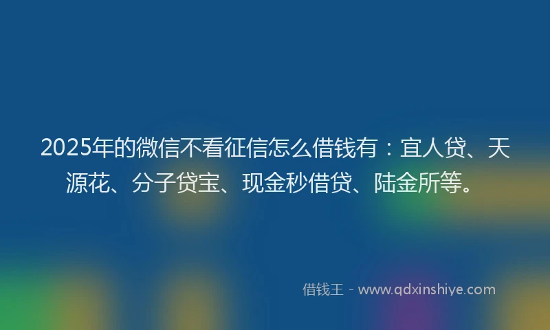 2025年的微信不看征信怎么借钱有：宜人贷、天源花、分子贷宝、现金秒借贷、陆金所等。