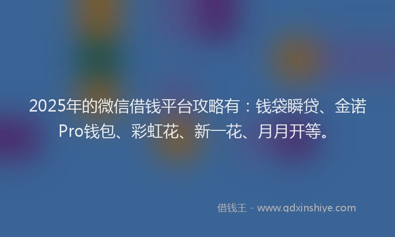 2025年的微信借钱平台攻略有：钱袋瞬贷、金诺Pro钱包、彩虹花、新一花、月月开等。