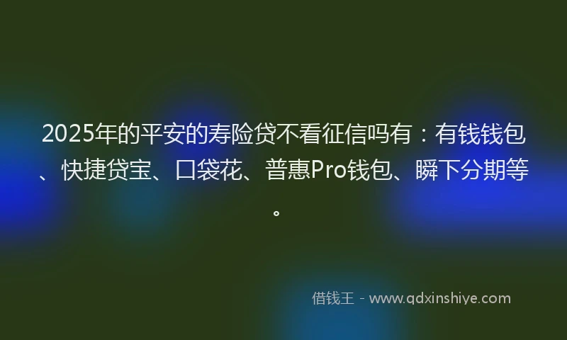2025年的平安的寿险贷不看征信吗有：有钱钱包、快捷贷宝、口袋花、普惠Pro钱包、瞬下分期等。