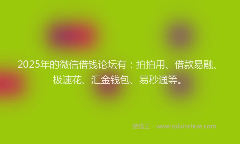 2025年的微信借钱论坛有：拍拍用、借款易融、极速花、汇金钱包、易秒通等。