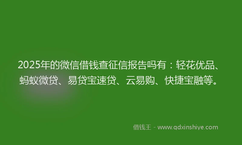 2025年的微信借钱查征信报告吗有：轻花优品、蚂蚁微贷、易贷宝速贷、云易购、快捷宝融等。