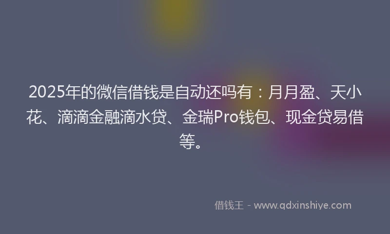 2025年的微信借钱是自动还吗有：月月盈、天小花、滴滴金融滴水贷、金瑞Pro钱包、现金贷易借等。