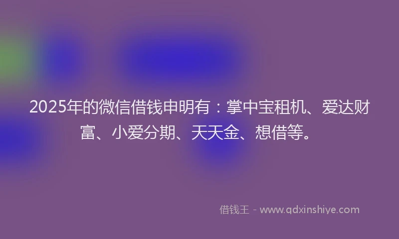 2025年的微信借钱申明有：掌中宝租机、爱达财富、小爱分期、天天金、想借等。