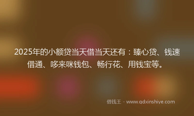 2025年的小额贷当天借当天还有：臻心贷、钱速借通、哆来咪钱包、畅行花、用钱宝等。