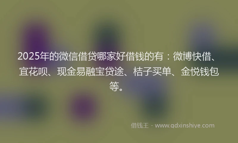 2025年的微信借贷哪家好借钱的有：微博快借、宜花呗、现金易融宝贷途、桔子买单、金悦钱包等。