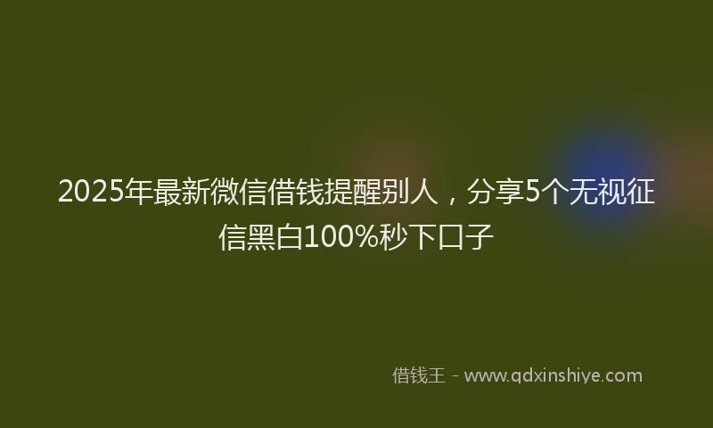 2025年最新微信借钱提醒别人，分享5个无视征信黑白100%秒下口子