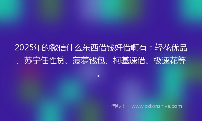 2025年的微信什么东西借钱好借啊有：轻花优品、苏宁任性贷、菠萝钱包、柯基速借、极速花等。