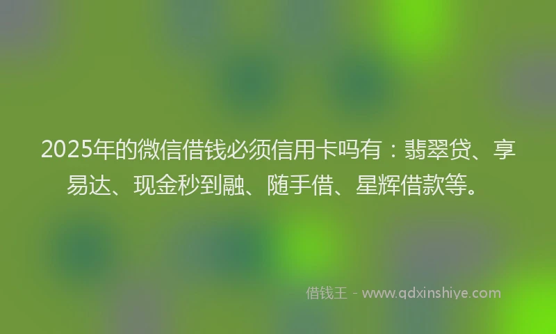 2025年的微信借钱必须信用卡吗有：翡翠贷、享易达、现金秒到融、随手借、星辉借款等。