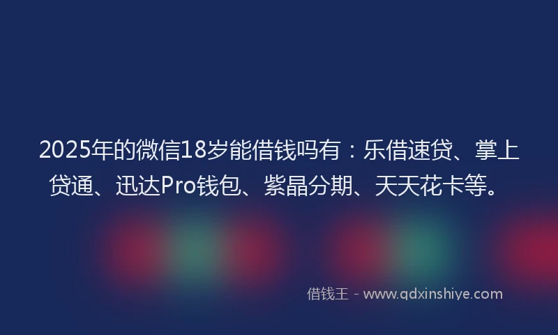 2025年的微信18岁能借钱吗有：乐借速贷、掌上贷通、迅达Pro钱包、紫晶分期、天天花卡等。