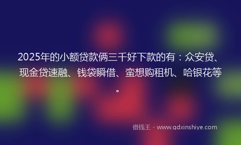 2025年的小额贷款俩三千好下款的有：众安贷、现金贷速融、钱袋瞬借、蛮想购租机、哈银花等。