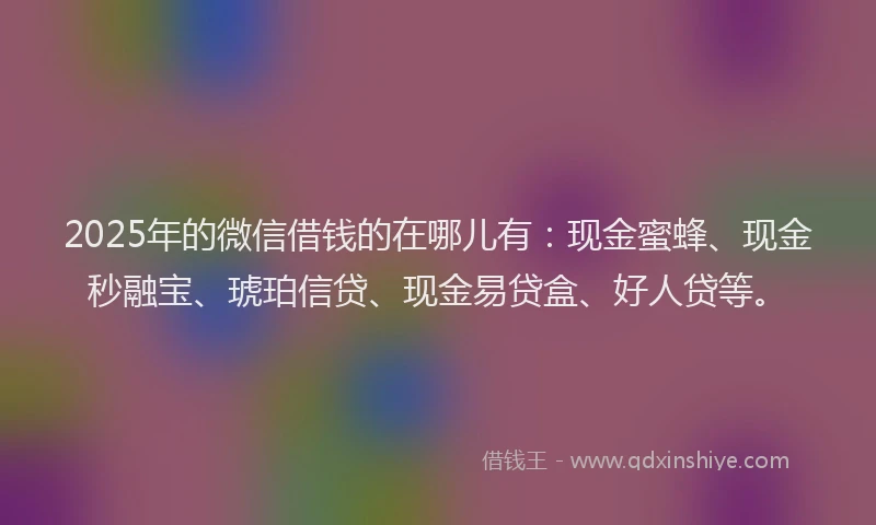 2025年的微信借钱的在哪儿有：现金蜜蜂、现金秒融宝、琥珀信贷、现金易贷盒、好人贷等。