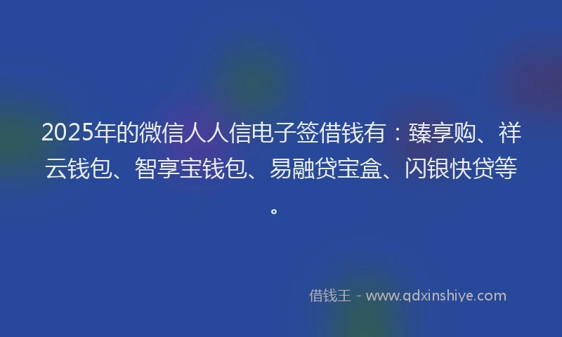 2025年的微信人人信电子签借钱有：臻享购、祥云钱包、智享宝钱包、易融贷宝盒、闪银快贷等。