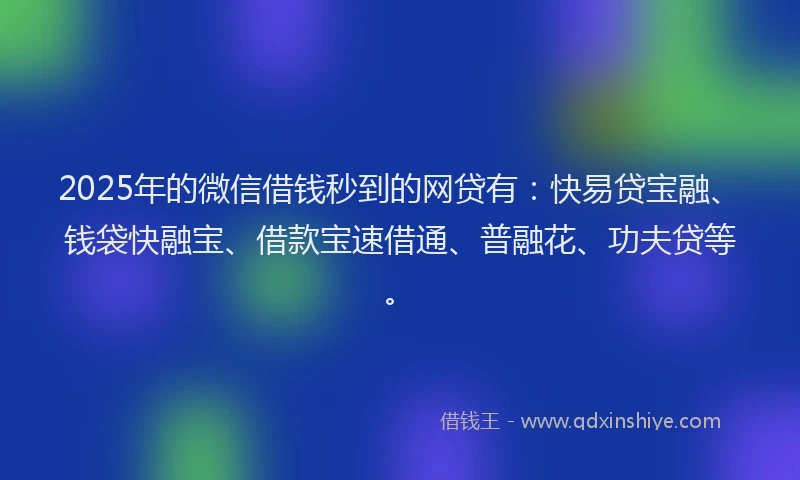 2025年的微信借钱秒到的网贷有：快易贷宝融、钱袋快融宝、借款宝速借通、普融花、功夫贷等。