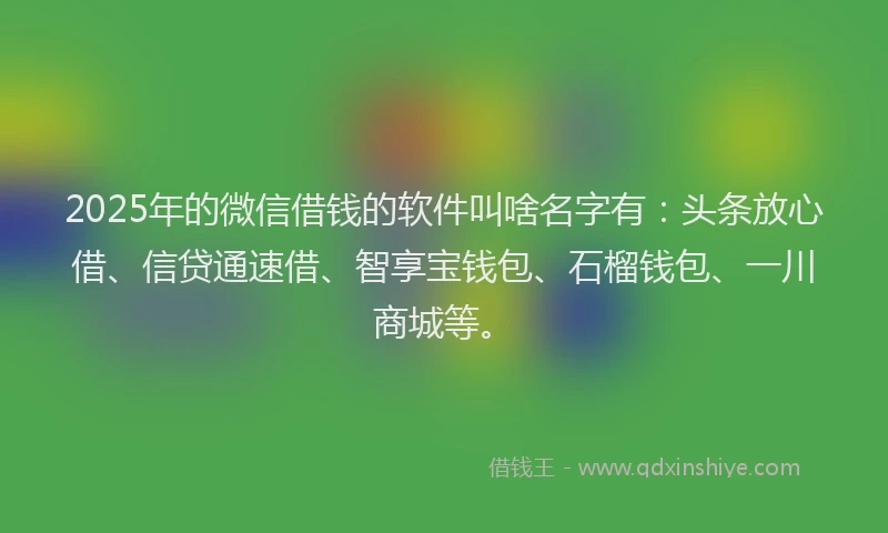 2025年的微信借钱的软件叫啥名字有：头条放心借、信贷通速借、智享宝钱包、石榴钱包、一川商城等。