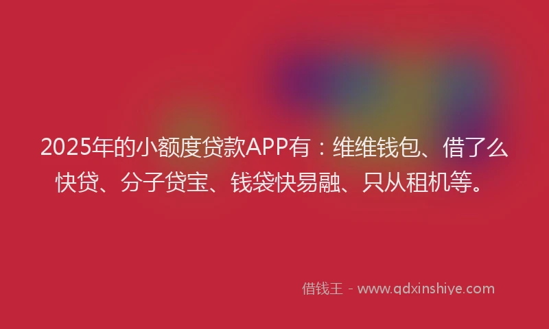 2025年的小额度贷款APP有：维维钱包、借了么快贷、分子贷宝、钱袋快易融、只从租机等。