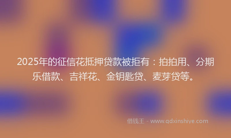 2025年的征信花抵押贷款被拒有：拍拍用、分期乐借款、吉祥花、金钥匙贷、麦芽贷等。