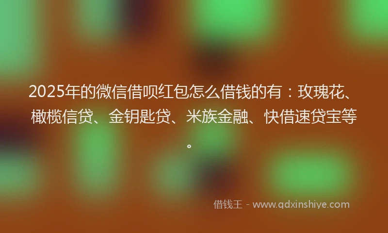2025年的微信借呗红包怎么借钱的有：玫瑰花、橄榄信贷、金钥匙贷、米族金融、快借速贷宝等。