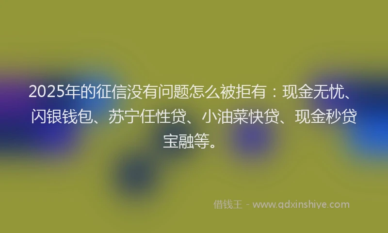 2025年的征信没有问题怎么被拒有：现金无忧、闪银钱包、苏宁任性贷、小油菜快贷、现金秒贷宝融等。