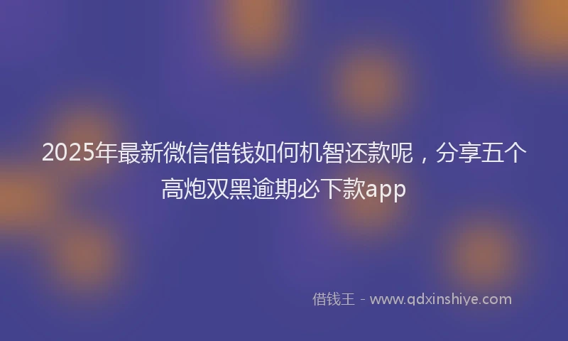 2025年最新微信借钱如何机智还款呢，分享五个高炮双黑逾期必下款app