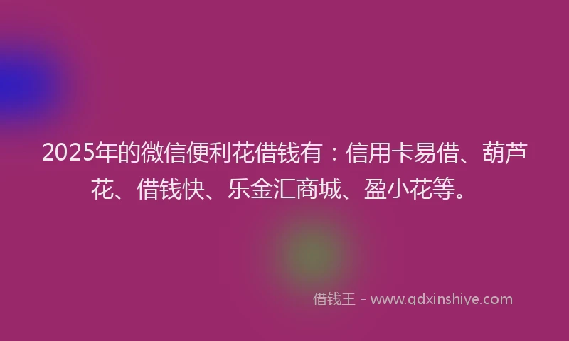 2025年的微信便利花借钱有：信用卡易借、葫芦花、借钱快、乐金汇商城、盈小花等。