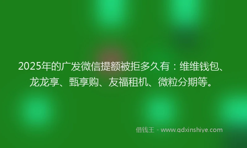 2025年的广发微信提额被拒多久有：维维钱包、龙龙享、甄享购、友福租机、微粒分期等。
