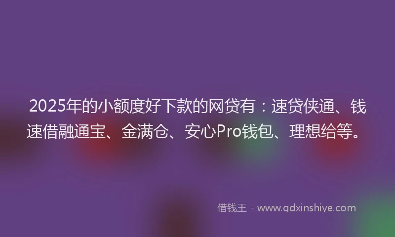 2025年的小额度好下款的网贷有：速贷侠通、钱速借融通宝、金满仓、安心Pro钱包、理想给等。