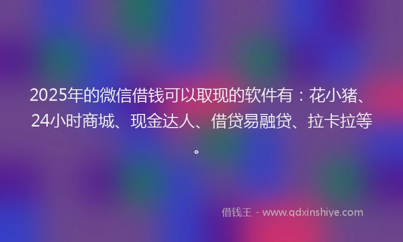 2025年的微信借钱可以取现的软件有：花小猪、24小时商城、现金达人、借贷易融贷、拉卡拉等。