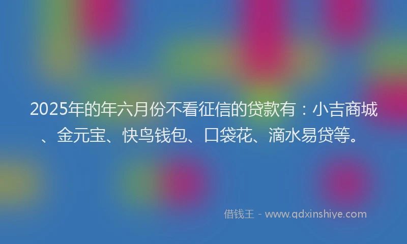2025年的年六月份不看征信的贷款有：小吉商城、金元宝、快鸟钱包、口袋花、滴水易贷等。