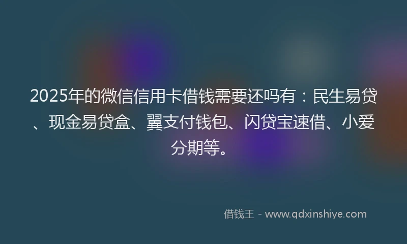 2025年的微信信用卡借钱需要还吗有：民生易贷、现金易贷盒、翼支付钱包、闪贷宝速借、小爱分期等。