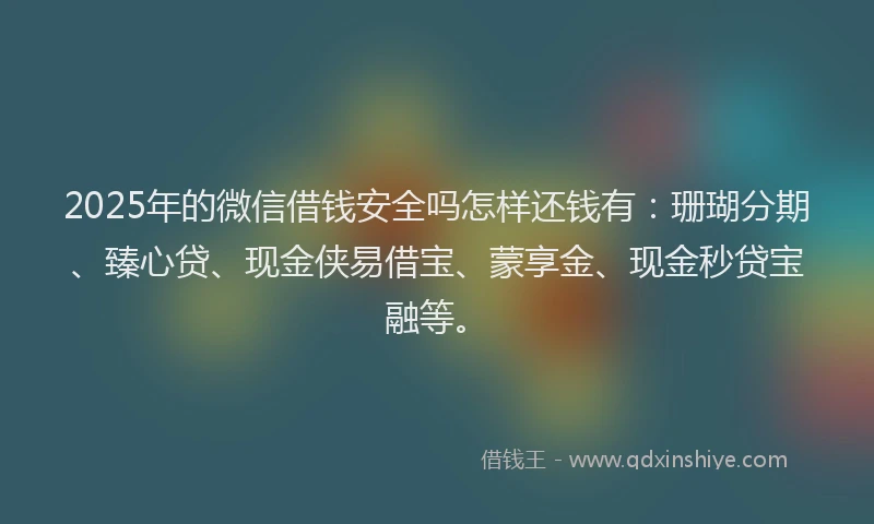 2025年的微信借钱安全吗怎样还钱有：珊瑚分期、臻心贷、现金侠易借宝、蒙享金、现金秒贷宝融等。