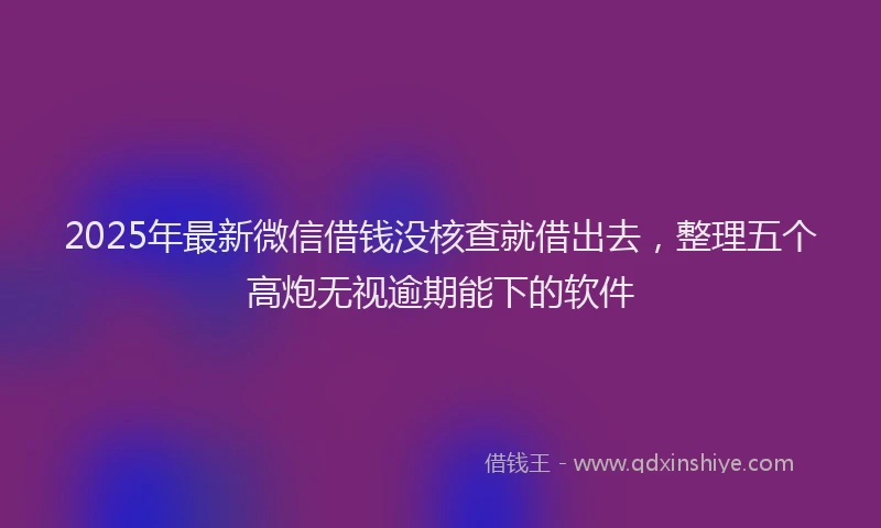 2025年最新微信借钱没核查就借出去，整理五个高炮无视逾期能下的软件