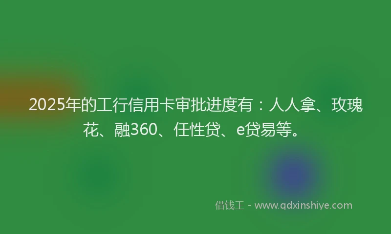 2025年的工行信用卡审批进度有：人人拿、玫瑰花、融360、任性贷、e贷易等。