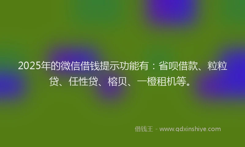 2025年的微信借钱提示功能有：省呗借款、粒粒贷、任性贷、榕贝、一橙租机等。
