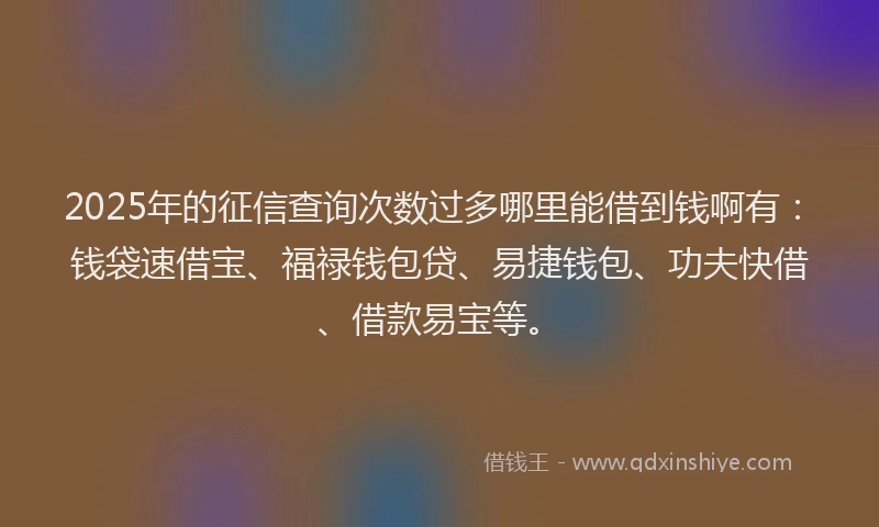 2025年的征信查询次数过多哪里能借到钱啊有:钱袋速借宝、福禄钱包贷、易捷钱包、功夫快借、借款易宝等。